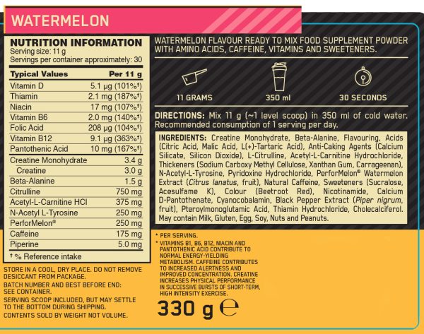 Gold Standard Pre Workout 330g (Optimum Nutrition) Watermelon - Image 2