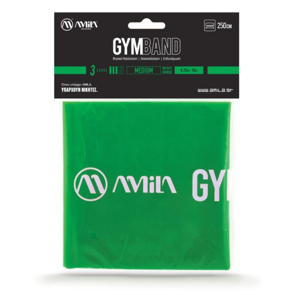 Λάστιχο Γυμναστικής Κορδέλα GymBand 2.5m (Πράσινο/Medium) Amila (48187) - Image 2